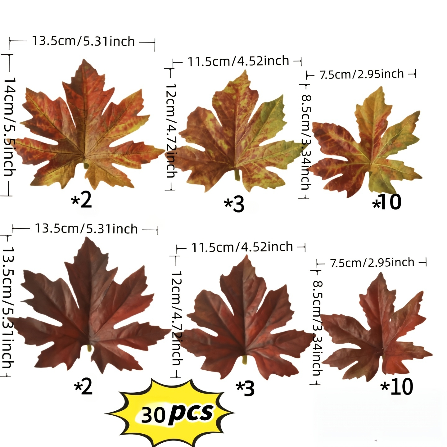 TEMU 30pcs Artificial Autumn , Assorted Sizes Realistic Leaves, Suitable For Thanksgiving, , Halloween Decoration, Used For Home, Desktop, Vase,