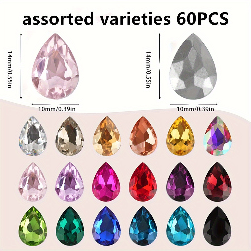 TEMU 60pcs 1.0Cm/0.39In X 1.4Cm/0.55In Embouts Colorés de , Acrylique Non Poros, Faits Main, Autocollants pour Vêtements et Coiffures, Additions de