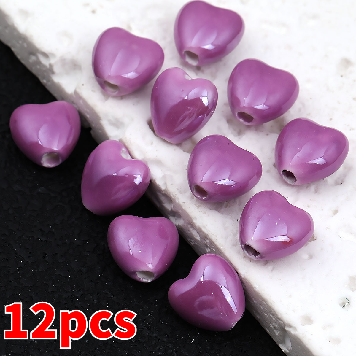 12pcs Heart-Shaped Ceramic Beads for DIY Jewellery Making