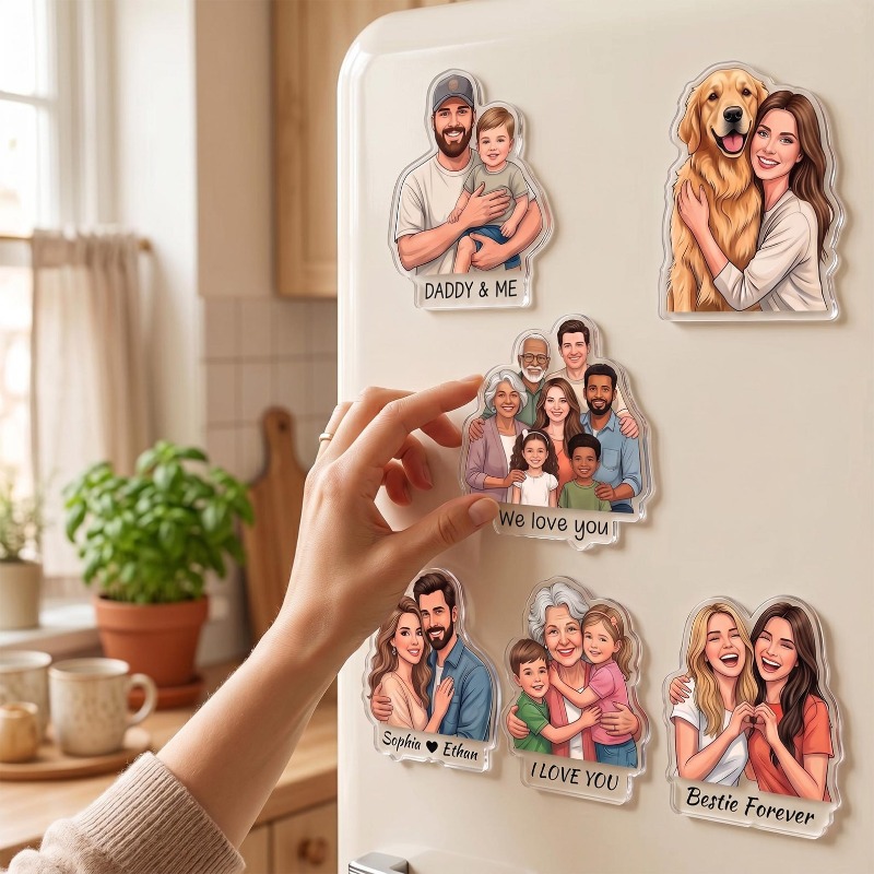TEMU 1pc Custom Acrylic Family Photo Magnet, Personalized Family Picture Fridge Magnets