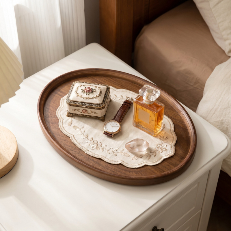 TEMU Plateau Ovale, Plateau de Rangement Vintage en Bois , Plateau pour Aromathérapie et Bijoux pour Commode de Chambre, Plateau de Rangement pour