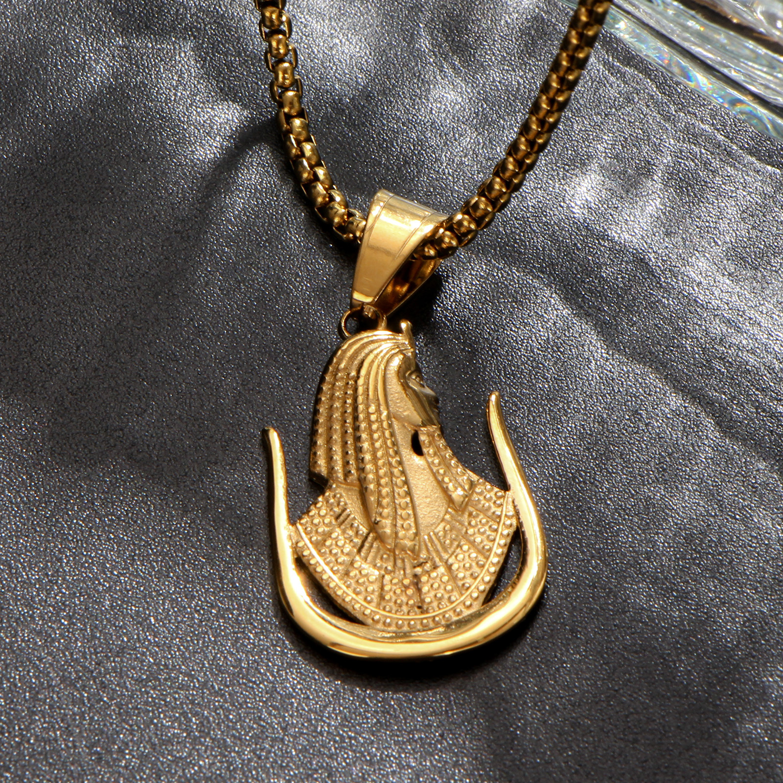 Image of Pendant Necklace Men 304l Stainless Steel Golden Ancient Egyptian Amulet Necklace Fashion Accessory Gift