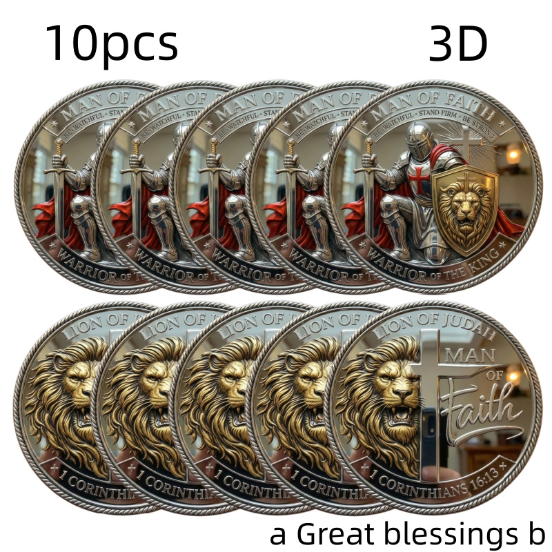 TEMU 10pcs Toy , Commemorative Featuring Lion - Collectible For Occasions Like Christmas, Halloween, And Valentine's Day - Exquisite , Replica Coin