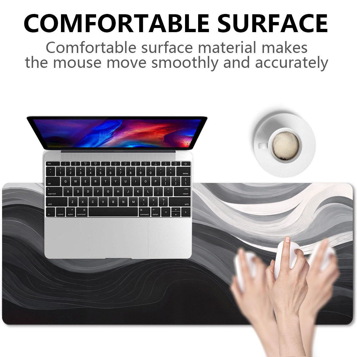 1pc extended gaming mouse pad and pc desktop keyboard pad black white and gray striped stream of   pattern laptop protector study desk mat durable non slip base high definition printing multiple sizes   xl xxl Product details 9