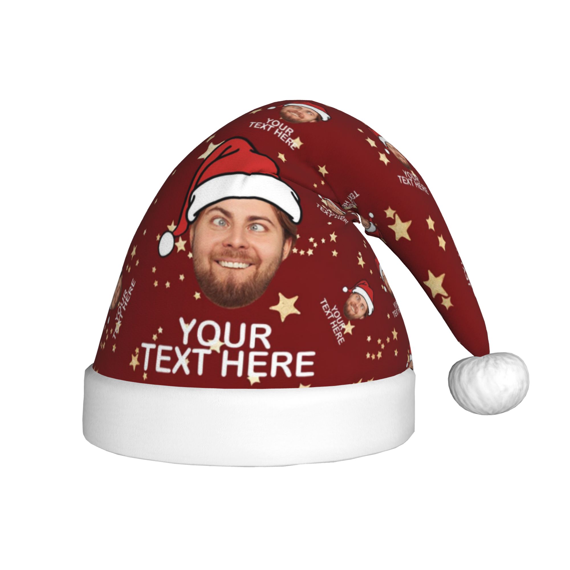TEMU Adjustable Christmas Hat Featuring A Personalized Gingerbread Man Santa Claus Design, Where You Can Include Your Own Photo, Text, Or Logo. A