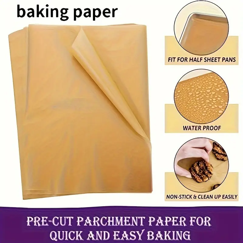 50pcs pre cut non stick parchment paper sheets 22 86 x 33 02cm unbleached ideal for baking grilling frying and steaming suitable for most baking sheets baking sheets for pantry Product details 4