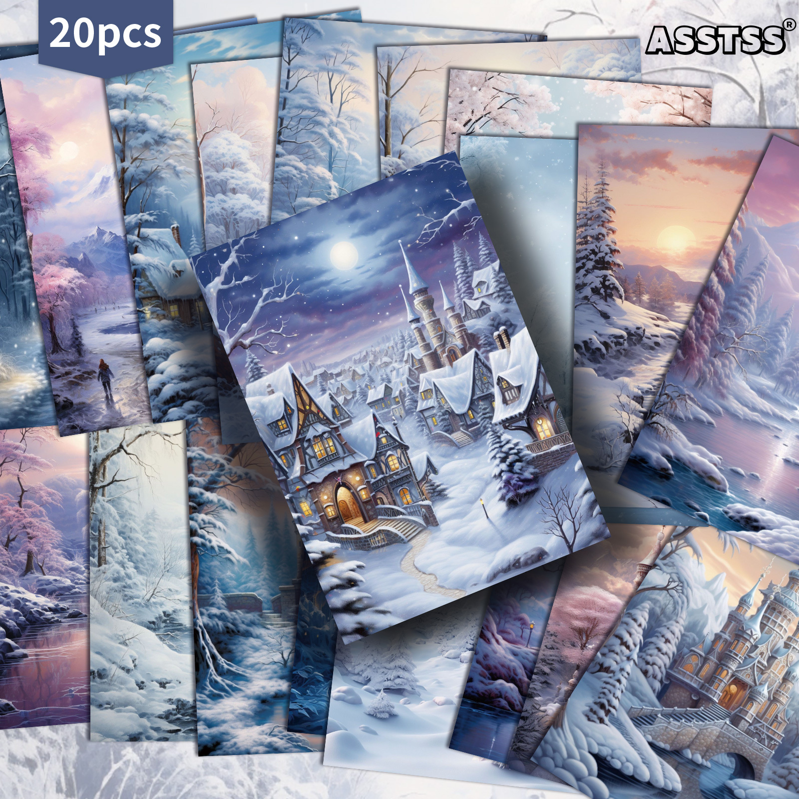TEMU Set Of 20 Assorted Winter-themed Postcards Featuring Snow Castles, Measuring 4x6 Inches. Cards Showcase Classic Pinup Art And Are Perfect For