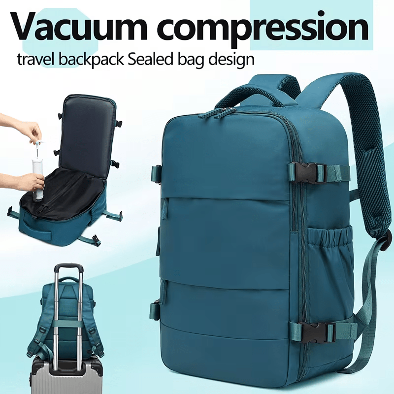TEMU 1pc Ryanair Largest Cabin Compatible Vacuum Compression Backpack - Airline Approved Carry- With Compression System, Expandable Travel Luggage,
