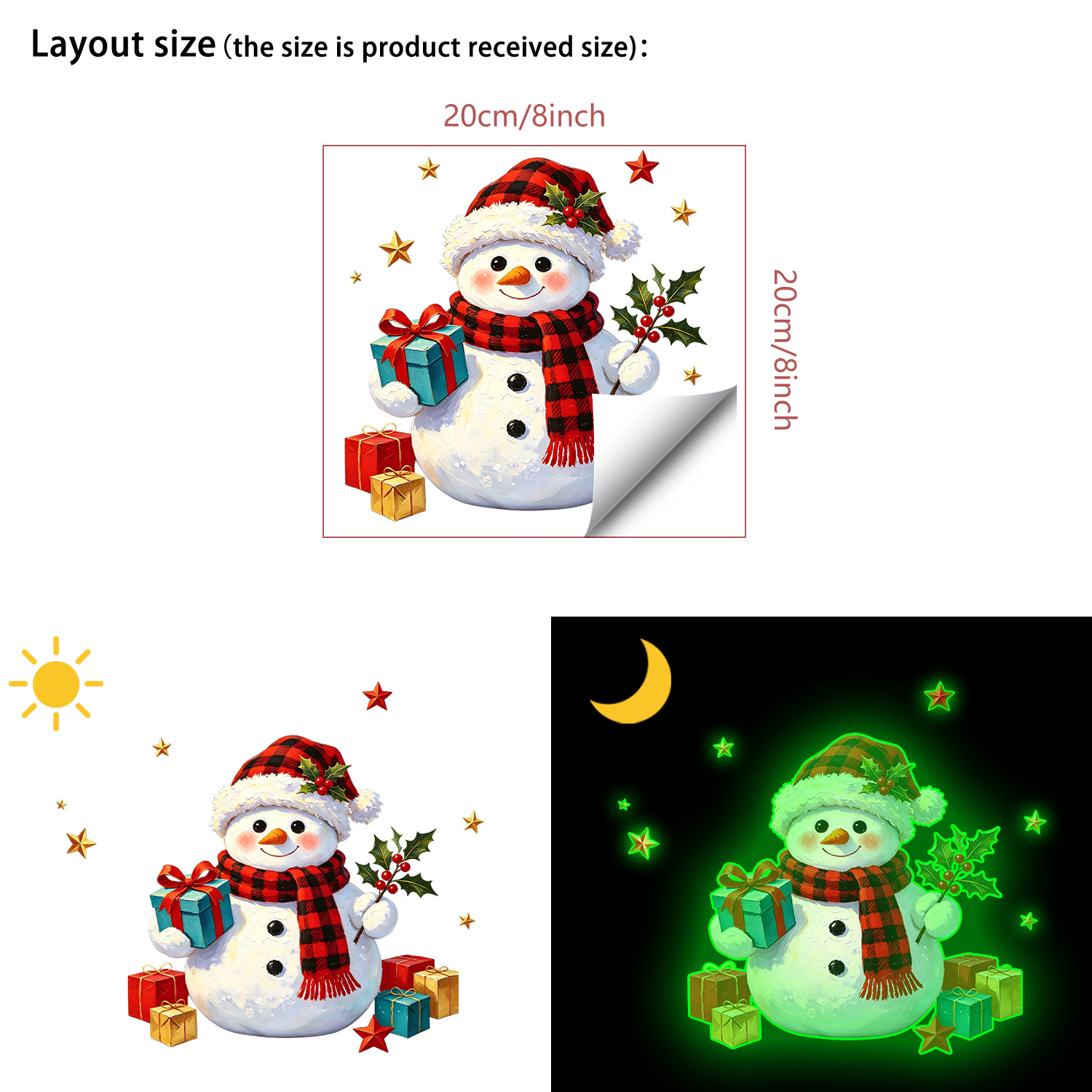 TEMU 1pc -in-dark Cute Snowman Wall Sticker - Christmas Theme Decor For Bedroom, Living Room, Entryway, Self-adhesive 2d Flat