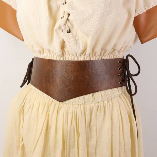 1pc vintage lace up v shaped corset waist belt pu leather wide waist cincher for medieval cosplay retro waistband for viking larp cosplay waist belt for men women for halloween