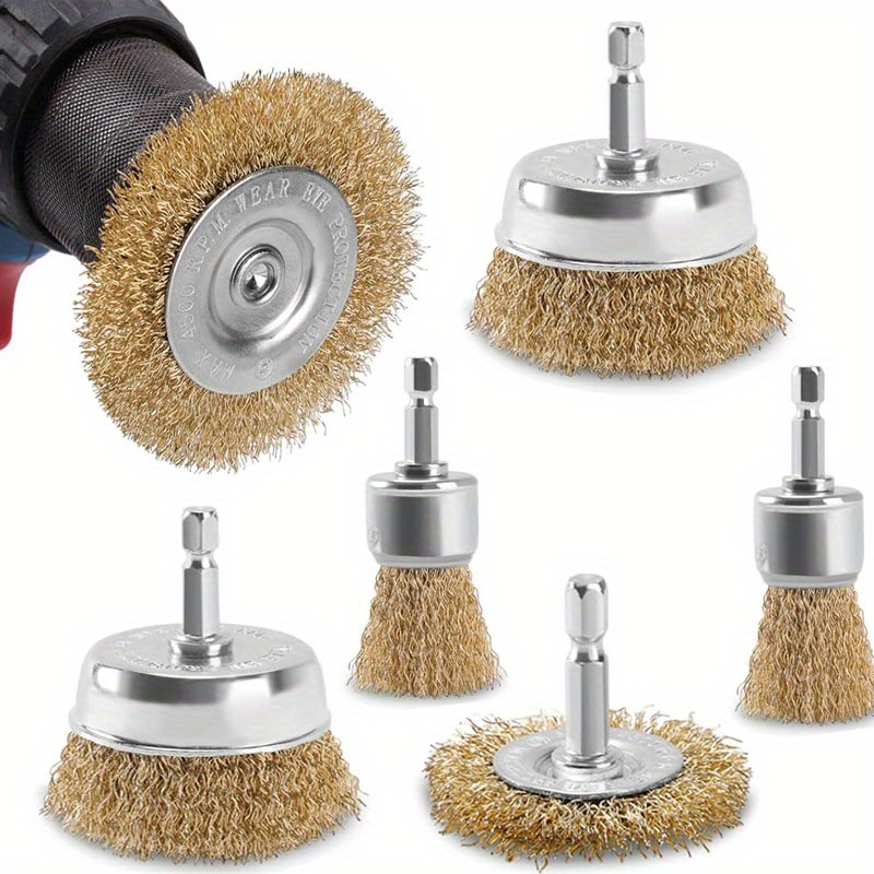 E-shop 5/8-teiliges Set Radbürsten für Bohrer, mit 1/4-Zoll-Sechskantschaft, zum Entgraten und Reinigen
