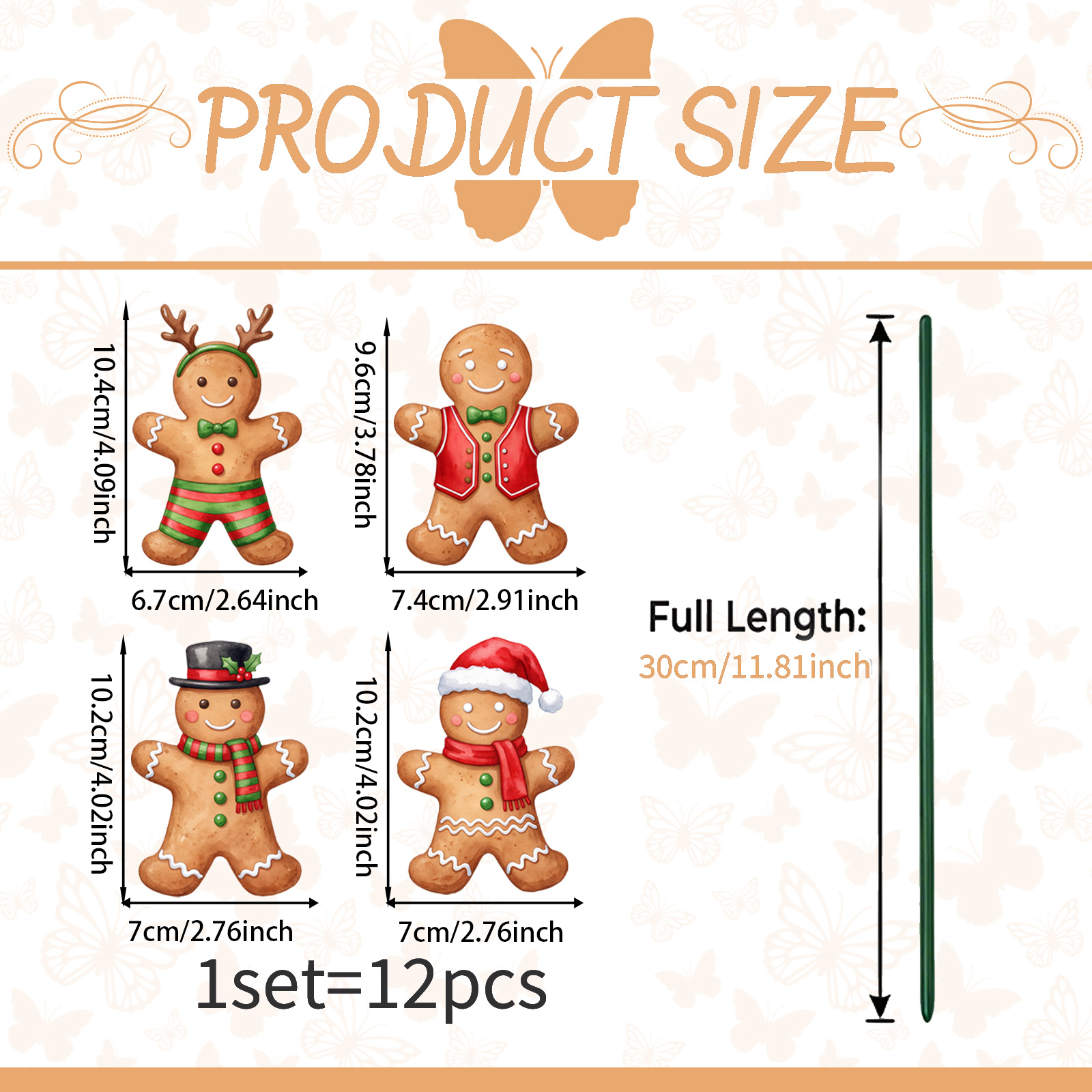 TEMU 【3d】 [3d] 12pcs Christmas-themed Gingerbread Man Stake Decoration Set, Outdoor Garden Flower Bed Landscaping Ornaments For Holiday Party Setup