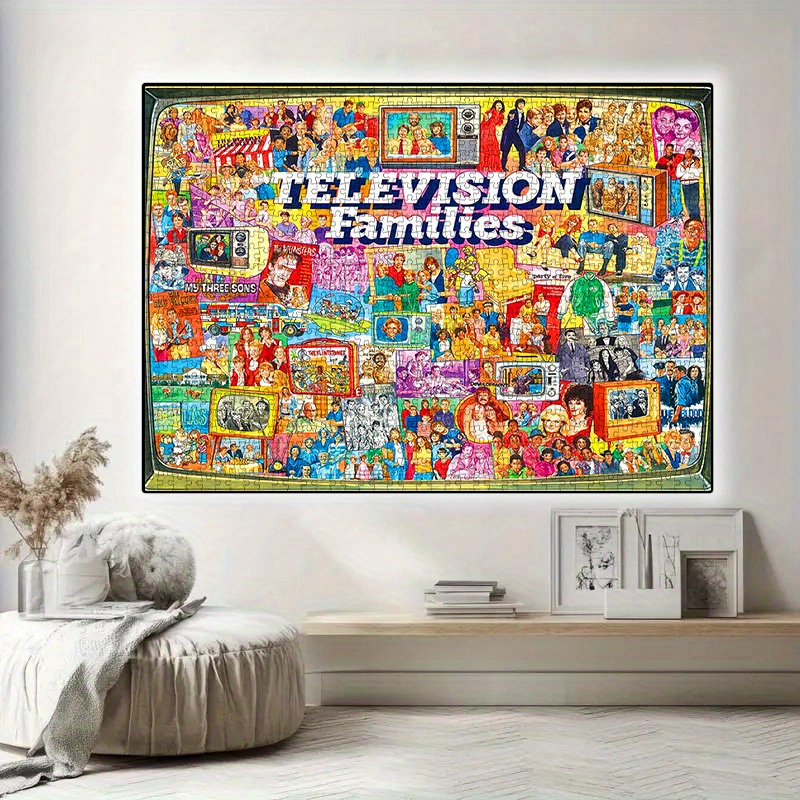 TEMU 1000pcs Diy Paper Puzzle, Tv Family Nostalgic Scene Jigsaw Puzzles, High-quality White Card Material, Suitable For Parent- Puzzles, Relax
