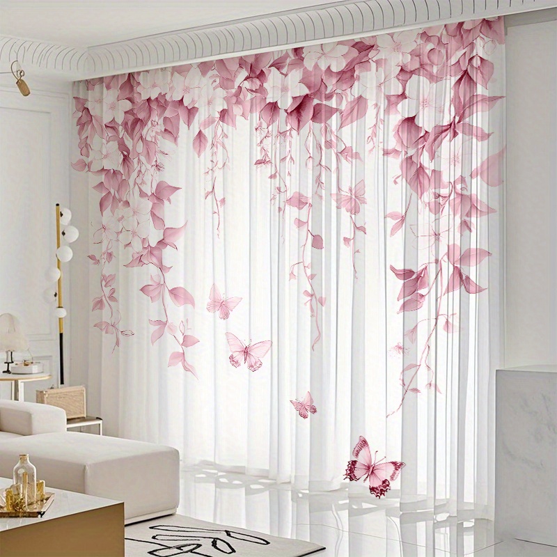 TEMU 2pcs Sweet-style Transparent Curtains With Pink Bow Pattern - Light, Protects Privacy, Features Rod--season , Multi-functional Home Decor,