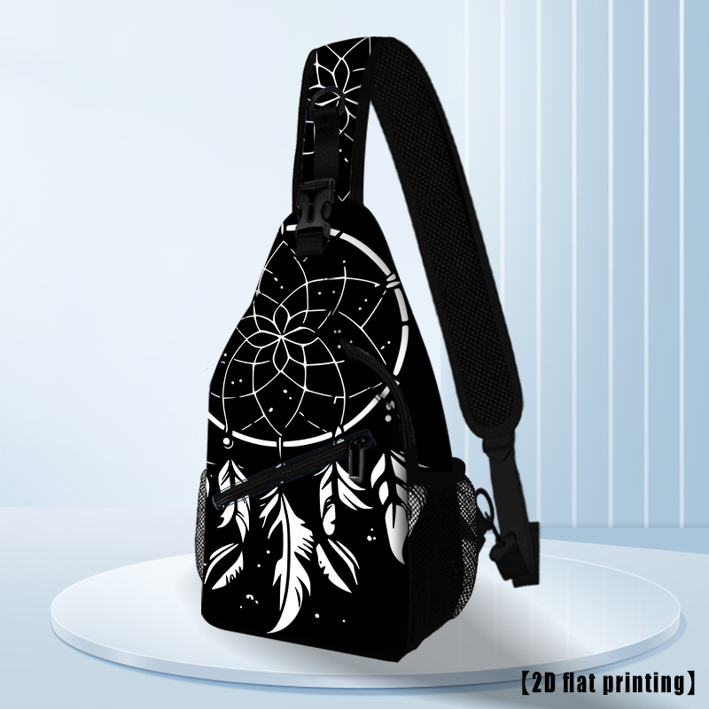 TEMU Black Dreamcatcher, Women' & Unisex Adjustable Crossbody Chest Backpack - Folding Large Capacity Compact Travel Pack Suitable For Hiking,