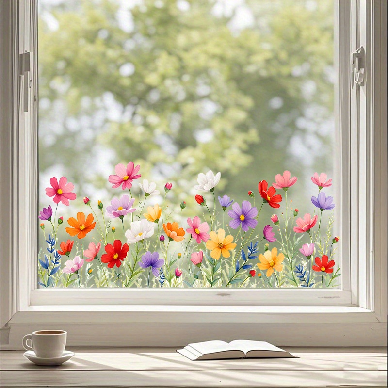 E-shop Statische Fenster- & Wandaufkleber – Botanische Blumen- & Pflanzenmotive, Abziehbare Kunststofffolien mit realistischen Bemalungen, geeignet für
