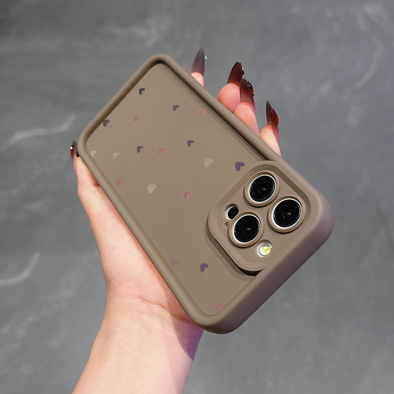 TEMU Phone Case - A Gradient Brown Phone Case With A Colorful Heart Pattern, Designed For Shock Protection, Compatible With Iphone 11, 12, 13, 14, 11