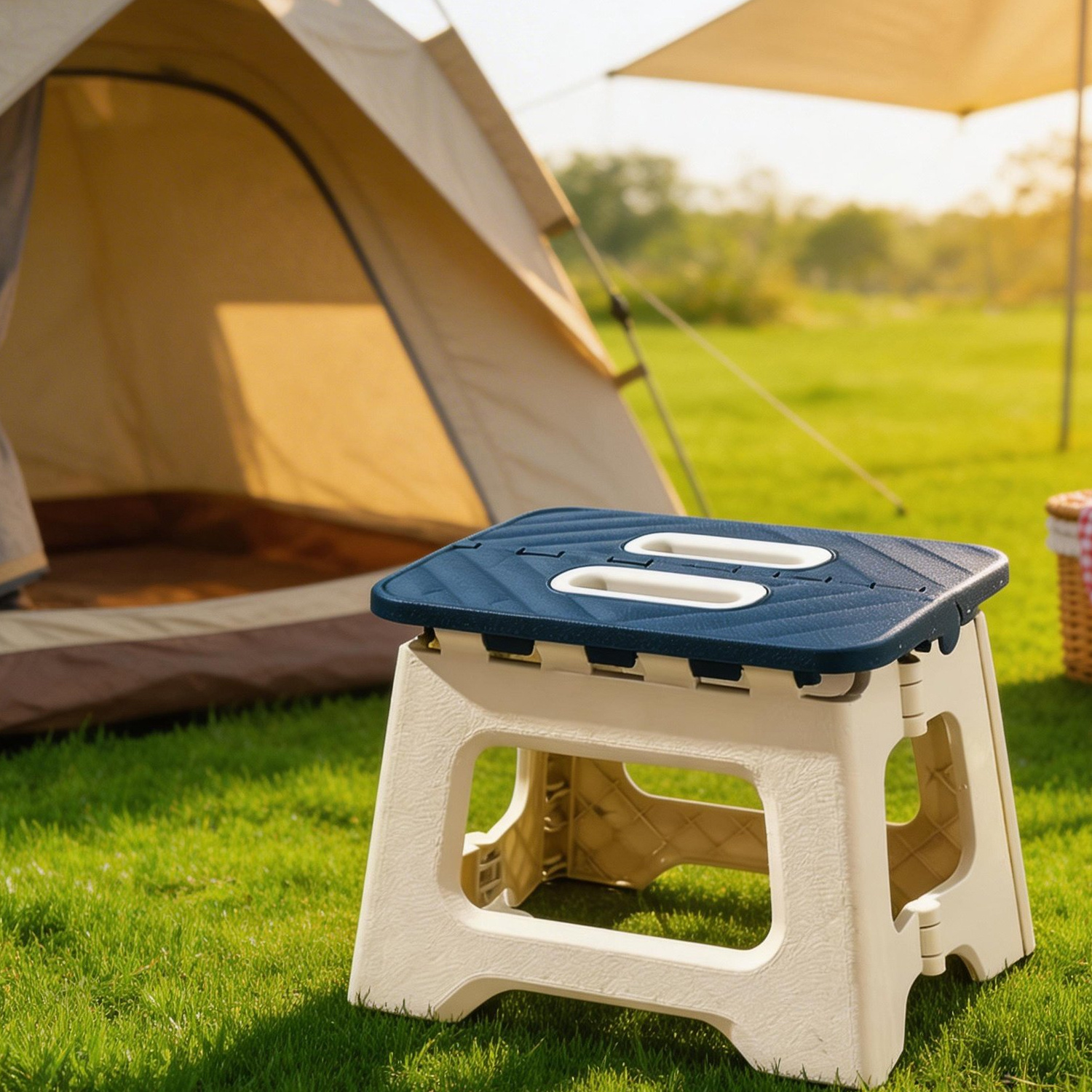 TEMU Folding Stool, Portable Footrest, Lightweight And Sturdy Portable Bench, With Handle And Anti-slip Function, Suitable For Kitchen, Bathroom,