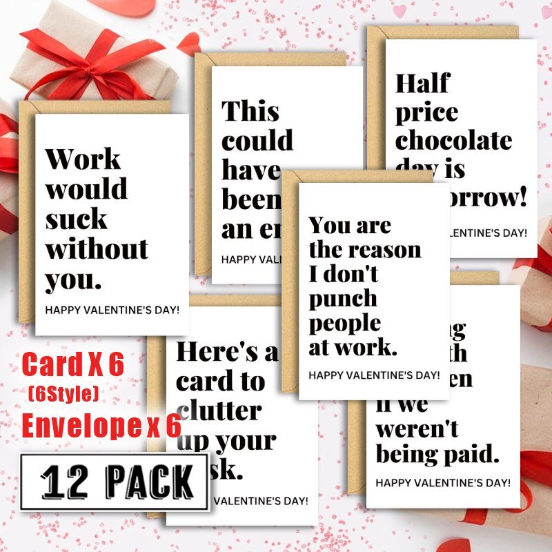 

12-pack Humorous Office Valentine's Day Cards With Envelopes, Love & Themed Paper Cards For Colleagues, No Power Required, Floor Mount Design