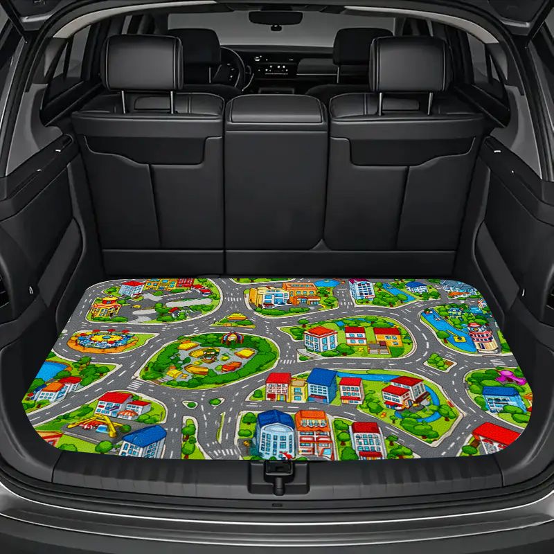 TEMU 1pc Road Map Universal Car Trunk Mat, Polyester Cargo Liner, Cute Car Interior Decor, Suitable For Family