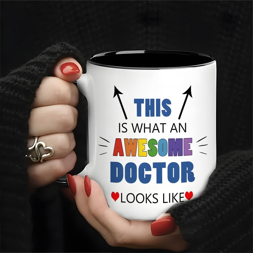 TEMU 11oz Ceramic Coffee Mug For Doctors - Insulated, Reusable Gift Mug With "this Is What An Awesome Doctor Looks Like" Print, Machine Washable, Medical Professionals, Thank You & Easter Present