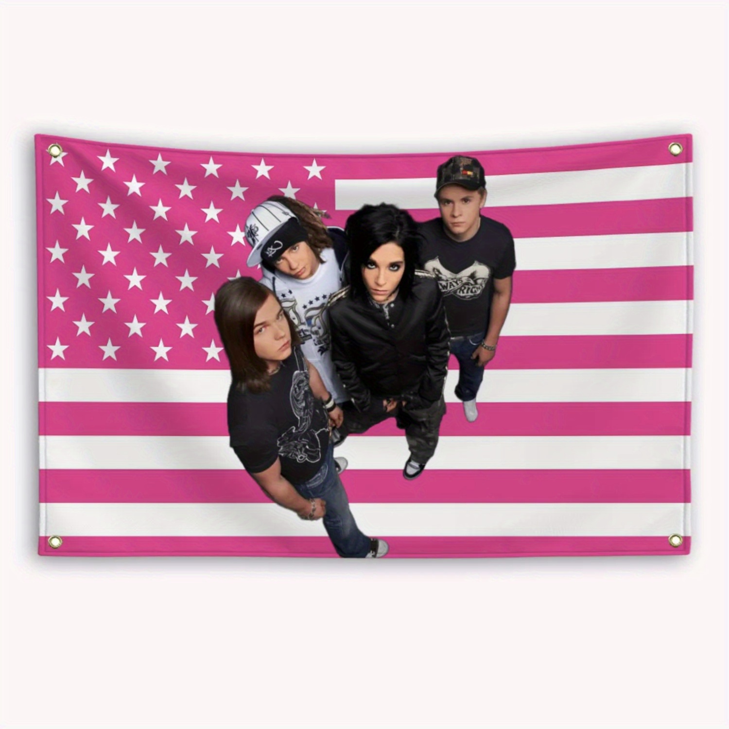 TEMU 2d Flat - 2d Flat - 1pc Flat Printed Polyester Banner - Durable Decor Flag, Rock American Flag Banner - And White Garage Flag With Dynamic