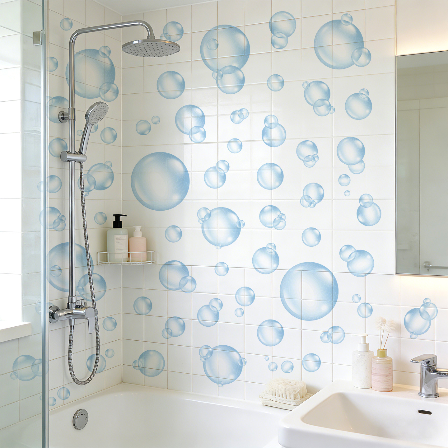 TEMU Bubble Pattern Wall Stickers, Pattern Wall Stickers, Bathtub Decoration Stickers, Self-adhesive And Removable, Suitable For Decorating Bathroom