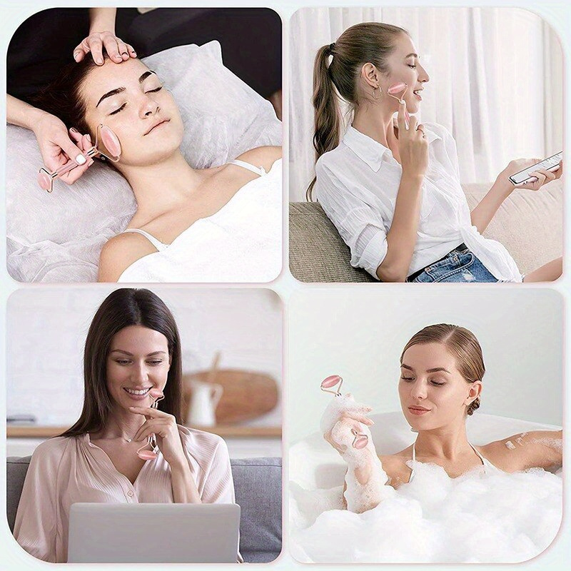 2pcs Pink Resin Material Scraping and Facial Roller Massage Set, Manual Relaxation Tool to Promote Skin Relaxation, No Batteries Required, No Power Required