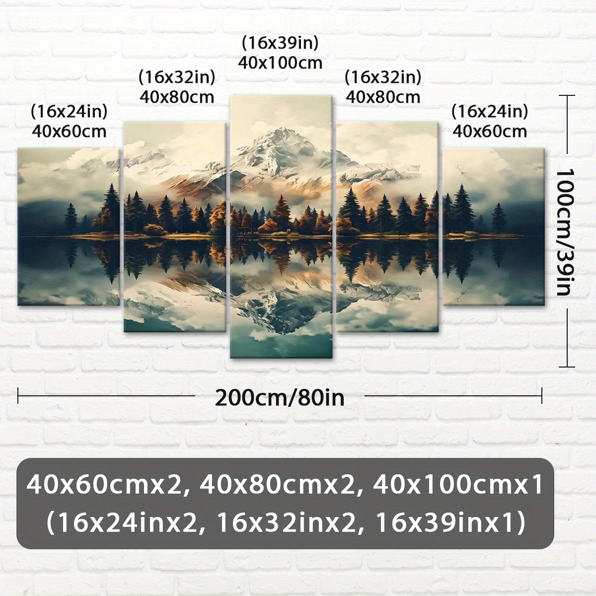 TEMU [2d Flat] 5pcs Wooden Framed Canvas, And Beautiful Landscape Images, Pattern Art For Home Decoration, Wall Decor For Living Room, Bedroom,