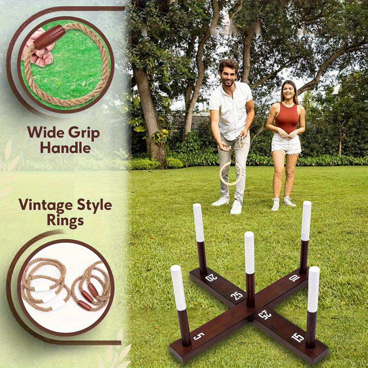 Ring Toss Set with Wide Grip Base and Rope Rings