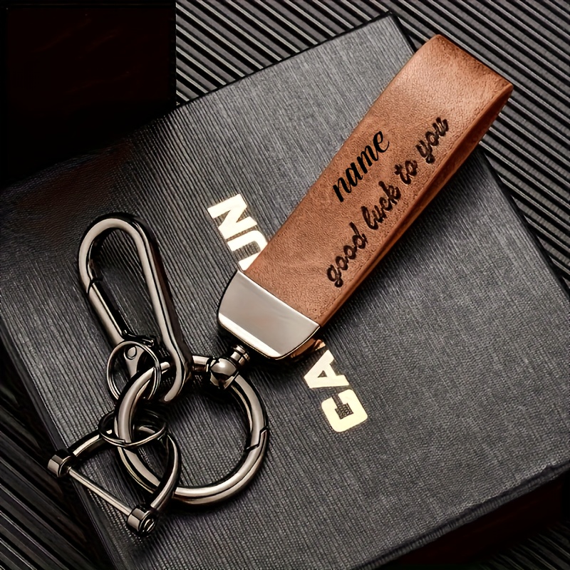 TEMU Personalized Car Keychain, Custom Engraved With Name Or Message; Durable Pu Leather   Sturdy , Fits Most Car Models. Birthday / Anniversary /