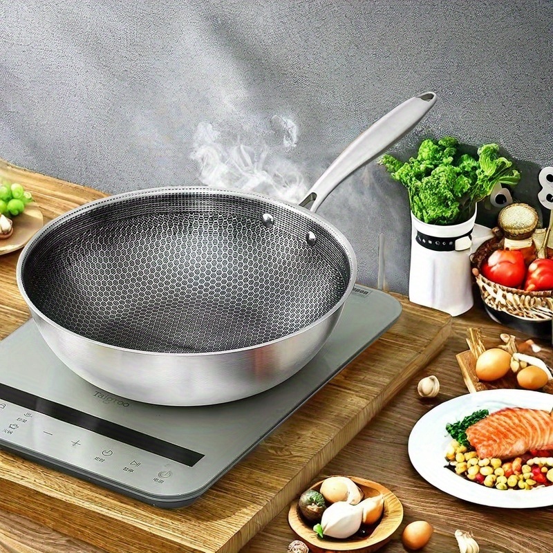 stainless steel chefs pan honeycomb non stick   wok scratch resistant with stainless steel handle for gas induction cooktops with hand wash only   details 1