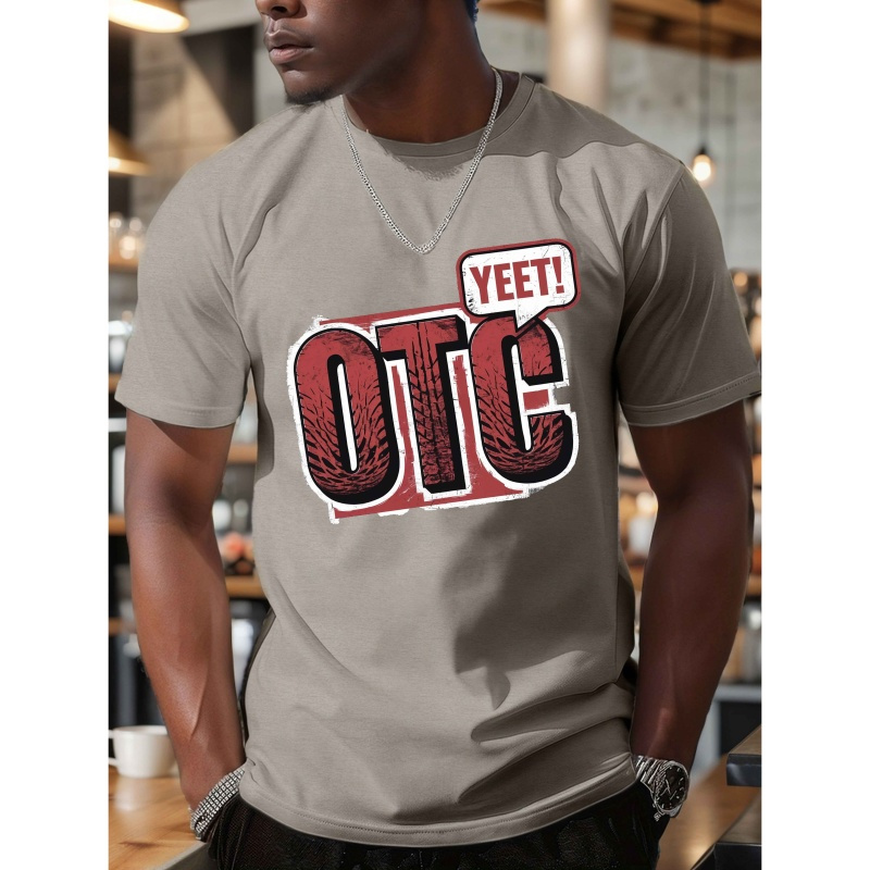 

Summer Casual Wear| Men's "yeet! Otc" Graphic Tee - Black Polyester Casual T-shirt With Geometric Print, Short Sleeves For Summer, Machine Washable, Summer Shirts