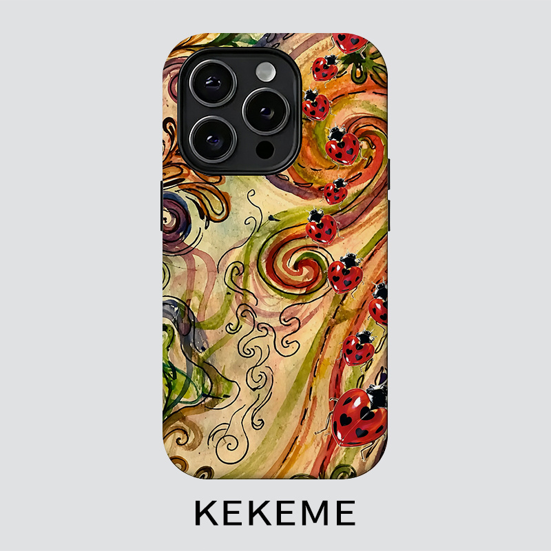 TEMU Phone Case - Kekeme Ladybug Spinning Film 2-in-1 Case For 17 16 15 14 13 12 11 Pro 15 14 Plus 17 Protection Anti-drop Unisex Phone Case