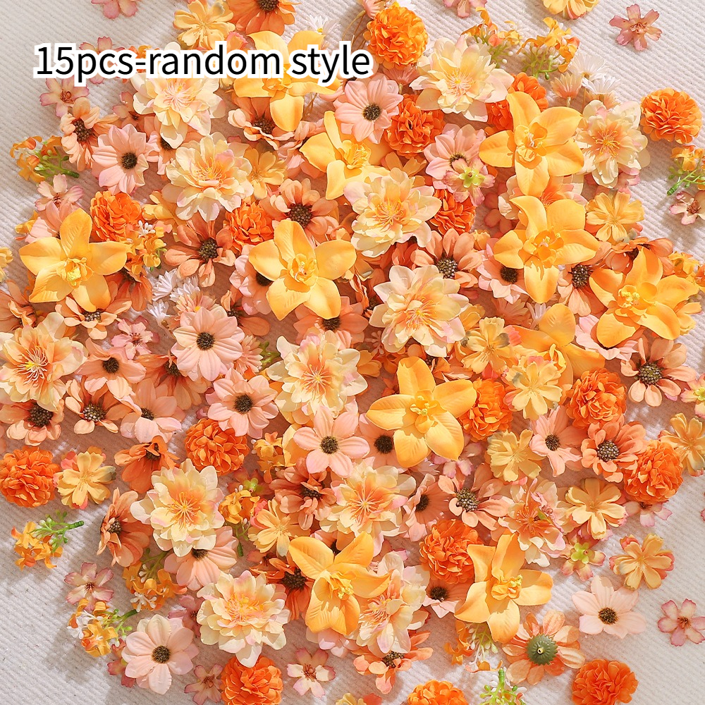 TEMU 15pcs Artificial Flower Head Diy Set, Random Style Handmade Hairpin Flower Hanfu Hair Accessories, Artificial Flower Materials For Flower Walls