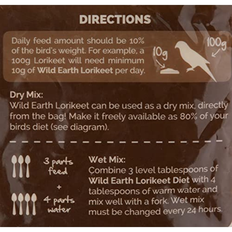 2Kg Vetafarm Wild Earth Lorikeet Diet | Suitable for Squirrels, with Natural Sugars, Blueberries, Dates, and Bee Pollen