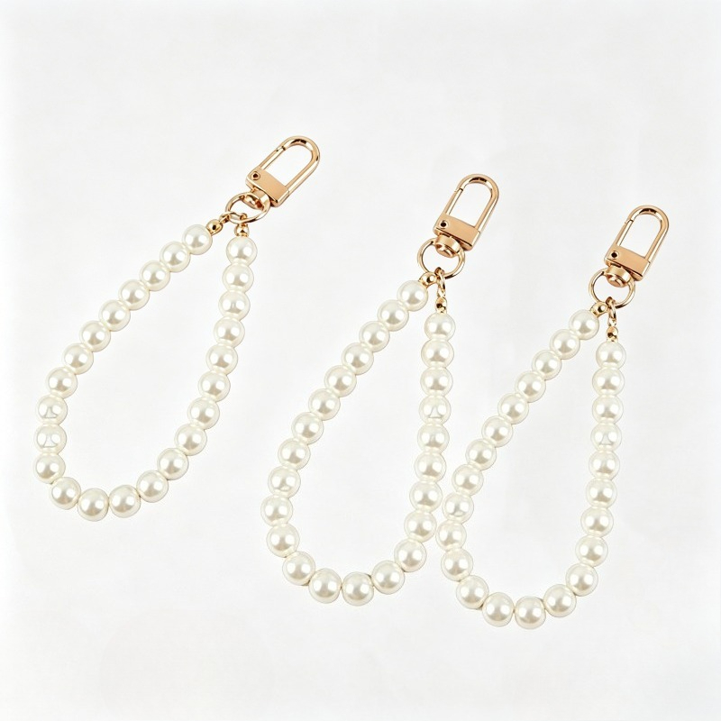 TEMU 3pcs Set, Gentle Elegant Artificial Pearl Lanyard, 24pcs Round Pearl Wrist Key Chain, Easy , Daily Handbag Handbag Pendant, Date Shopping Casual