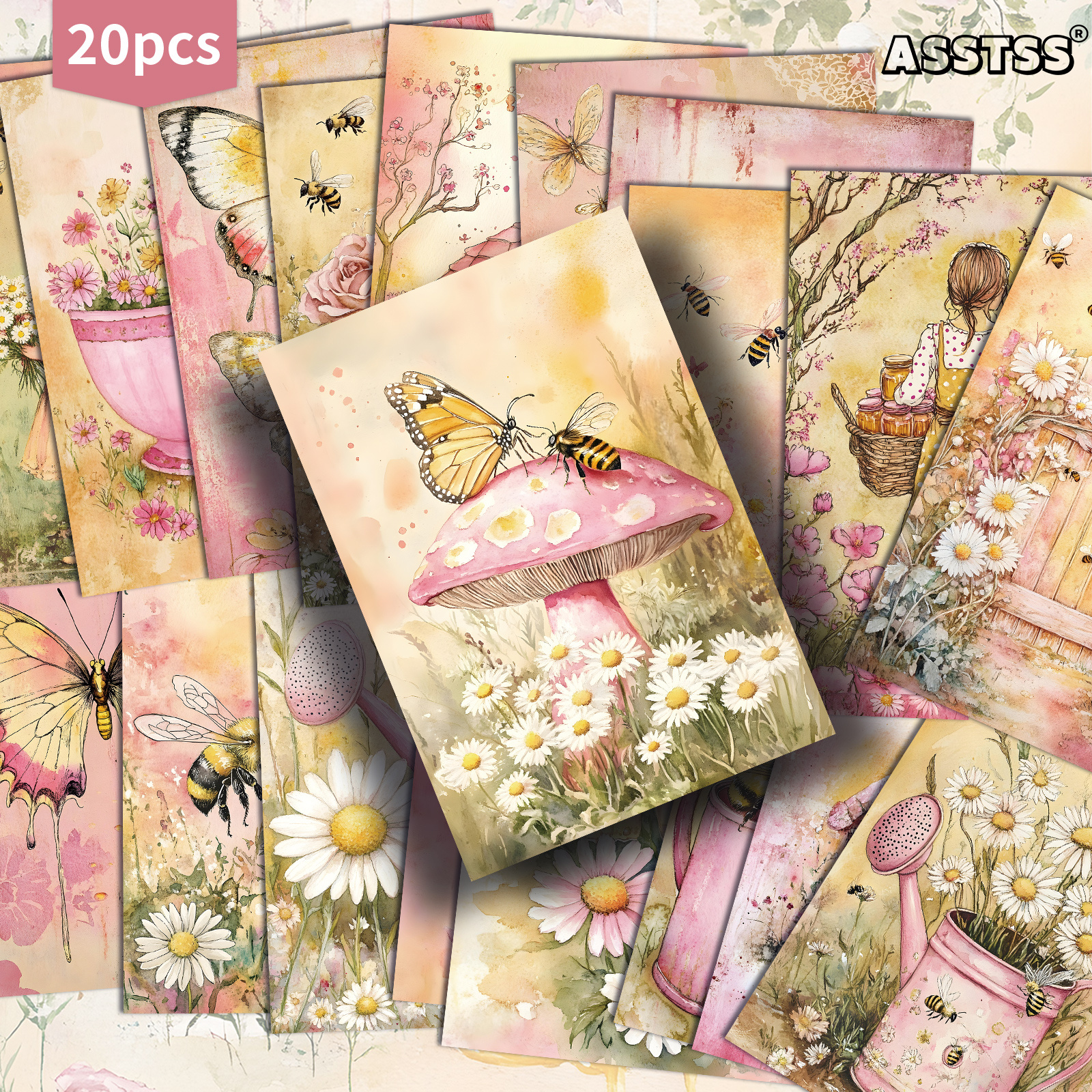 TEMU 20-pack Asstss Retro Pinup Cards - Vintage Junk Journal Paper With Classic Illustrations, Floral Pages Suitable For Crafting, Gift Packaging &