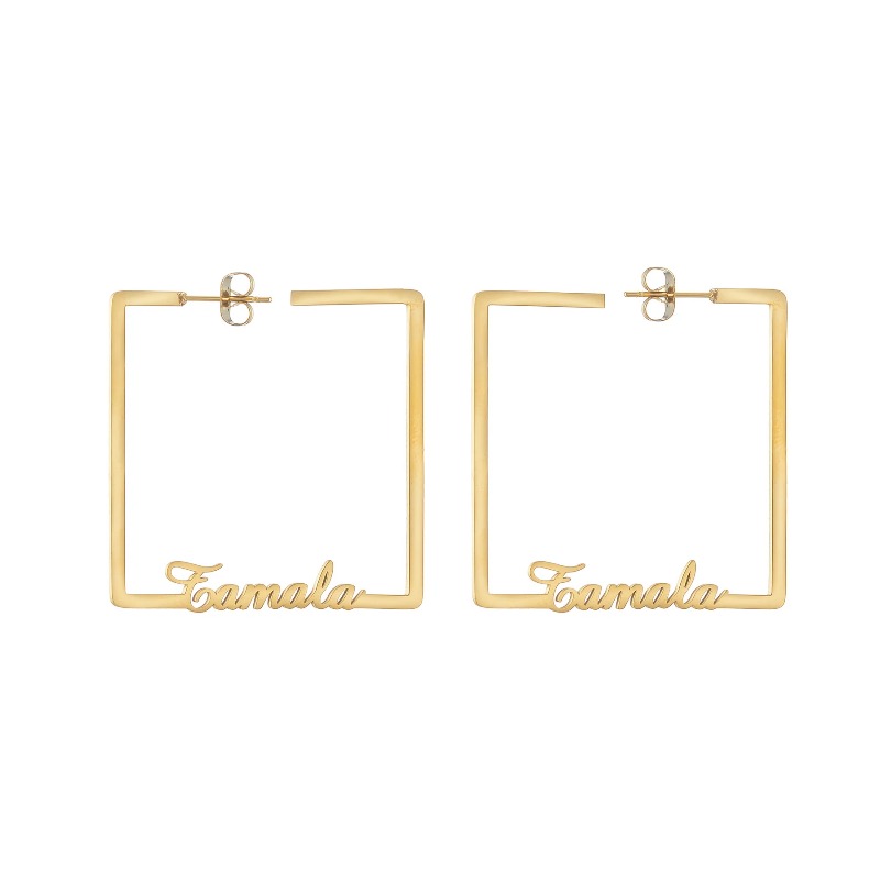 TEMU Personalized Name/number Square Hoop Earrings For Women - Text/numbers, Stainless Steel Jewelry, Elegant & Luxurious Wedding/