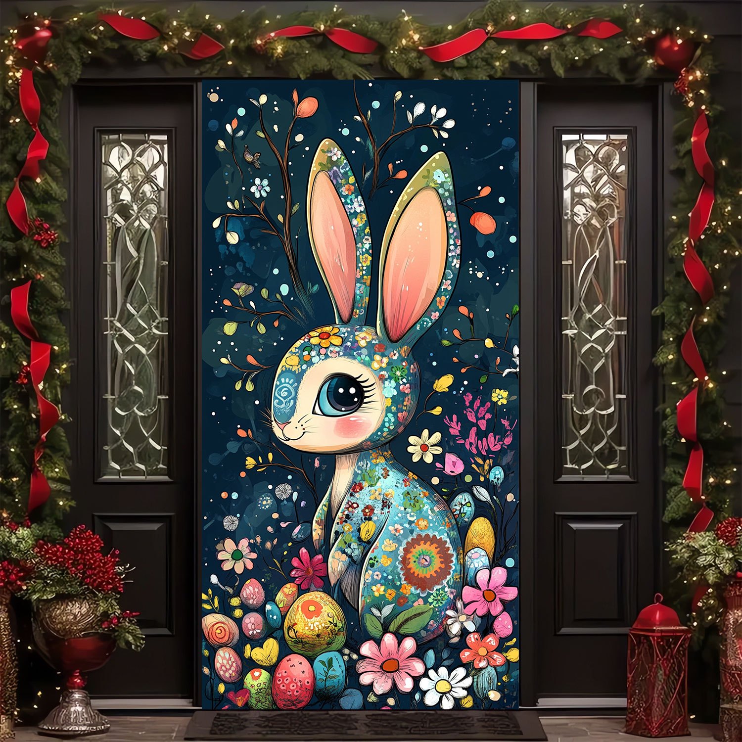 

2d Door Banner 1pc Easter Bunny And Eggs Polyester Door Banner - Hanging Decoration For Indoor/outdoor, No Electricity Required, Featherless, Holiday Party Front Door Backdrop, Ml12101