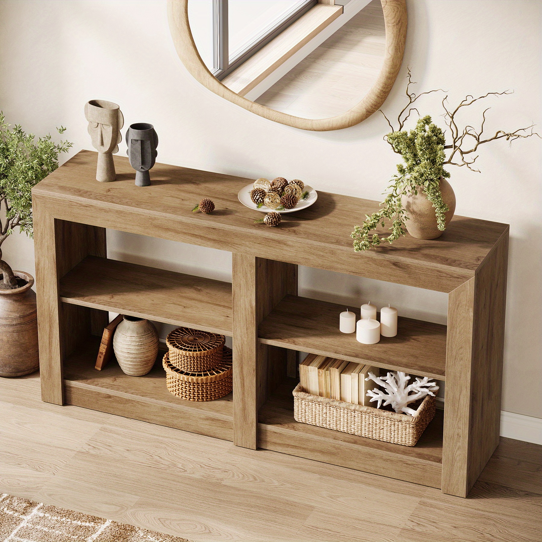 mesa de entrada de granja de 59 pulgadas - mesa de consola de 3 niveles superior de madera laminada, diseño que para , pasillo, - acabado , , no necesita energía eléctrica, mesa de consola para , almacenamiento , estilo contemporáneo, construcción , decoración minimalista, construcción , decoradores 3