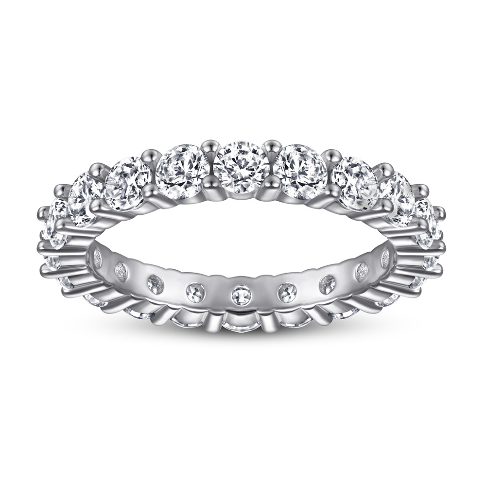Women's 925 Silver Moissanite Beaded Trim Eternity Ring