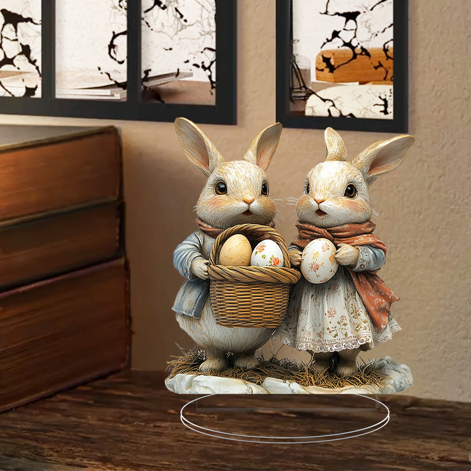 

An Acrylic Tabletop Decoration Of An Easter Bunny, Featuring Eggs, A Decorative Tag, Multifunctional Animal-themed Home Decor, Display On Windowsills, And An Ideal Gift For Easter Celebrations.