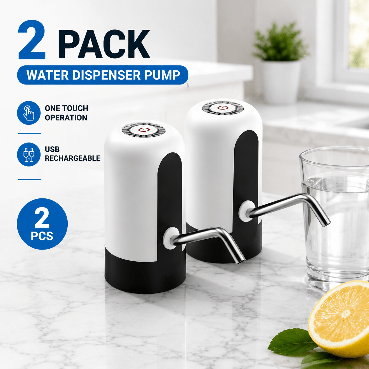 TEMU 2 Usb Rechargeable Water Dispenser Pumps, Suitable For 2- To 10-gallon Water Bottles; Fully Automatic Drinking Water Pumps