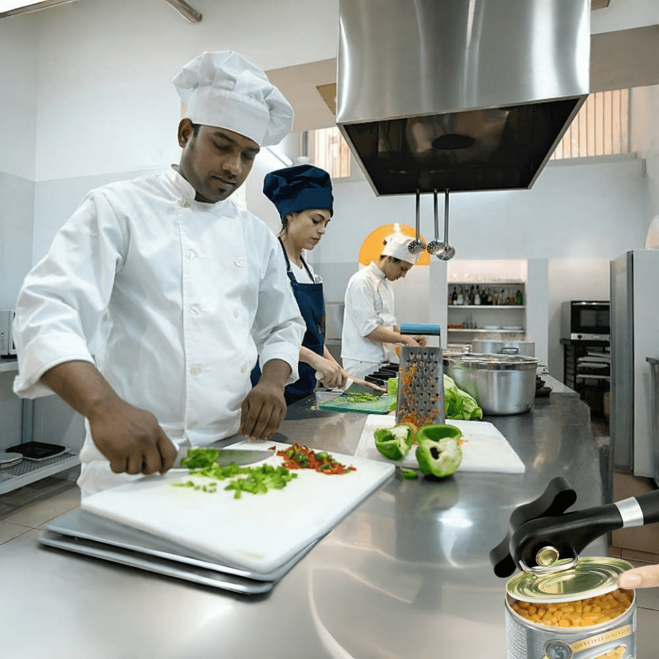 Abrelatas multifunción de 1 pieza con apertura lateral, rápido y fácil, de acero inoxidable, cuchillo de cocina, abrelatas, utensilio de cocina que abre perfectamente conservas, sopas, verduras, carnes— Equipo de servicio de alimentos de grado profesional