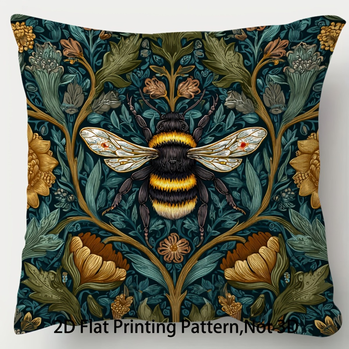 TEMU 1pc 2d Flat Printed Double-sided Short Plush Decorative Pillow Cover, Featuring A William -style 2d Flat Printed Bee Pattern. This Vintage-style