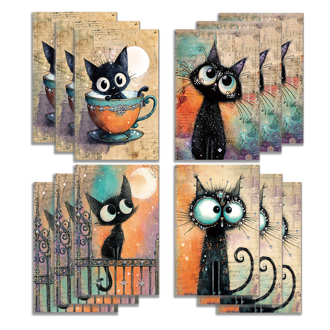 TEMU 12pcs/set Pocket Notebooks Mini Notebooks, Fantasy Style Black Cat Theme Journals, Literary Retro Style, Suitable For Office Gifts, Travel