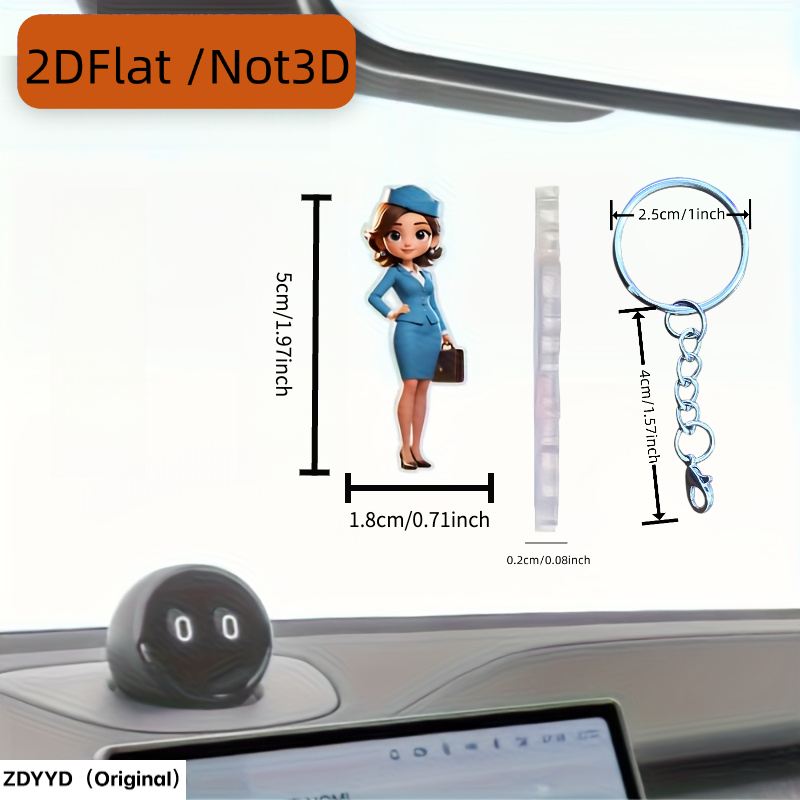 TEMU [2d Flat] [2d Flat] 2d Plane Stewardess Acrylic Keychain/elegant Stewardess Pendant, Suitable For Car Keys, Rearview Mirrors, Bags, Mobile Phone