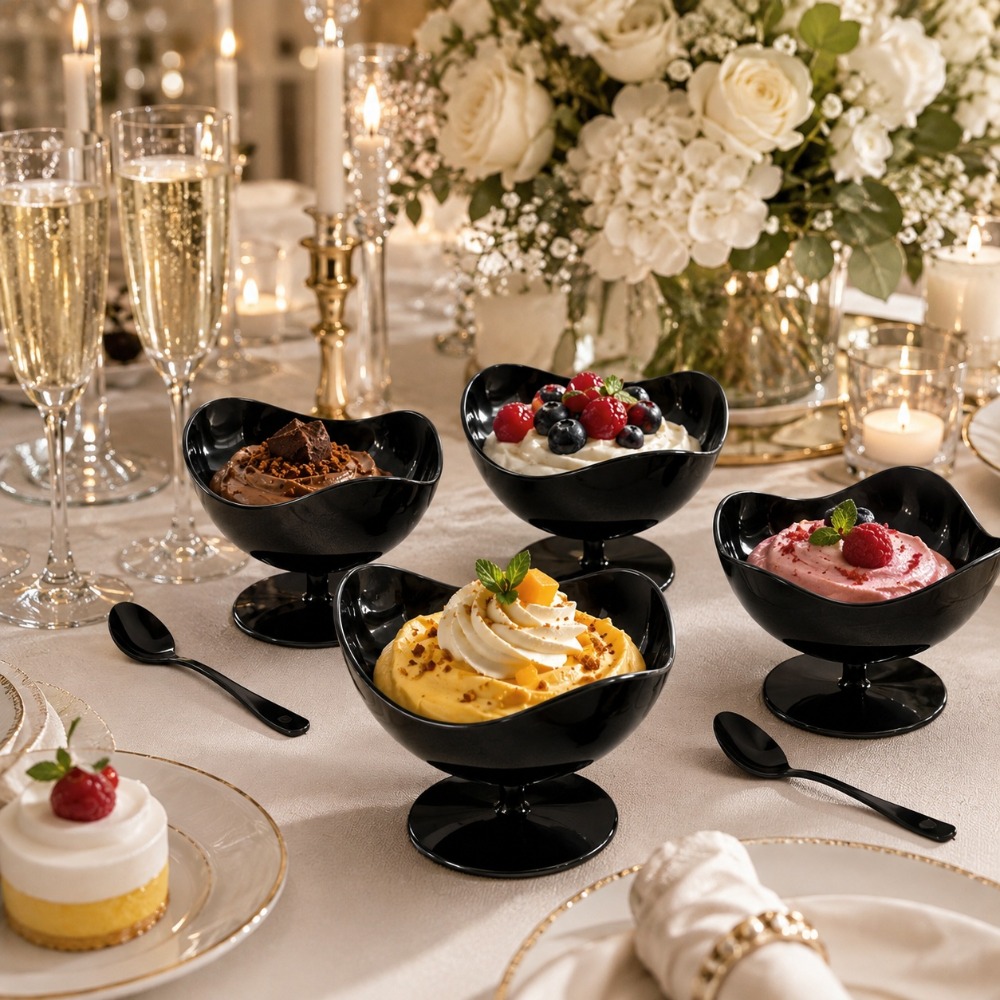TEMU 20pcs Mother's Day Chair-shaped Dessert Cup Set, 10 Black Cups And 10 9.5cm Spoons, Reusable Mousse, Ice Cream, Pudding And Fruit Bowls For