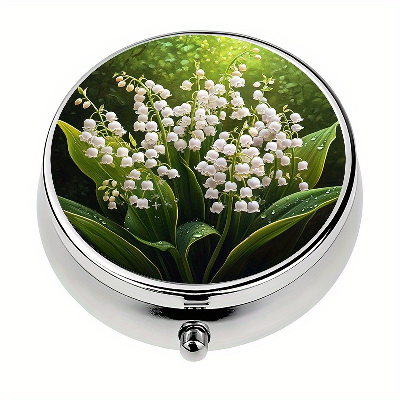 TEMU 1pc Pill Box With 3 Compartments Lily Of The Valley Theme Mini Pill Container, Pill Organizer, Portable Pill Box For Pocket Or Purse
